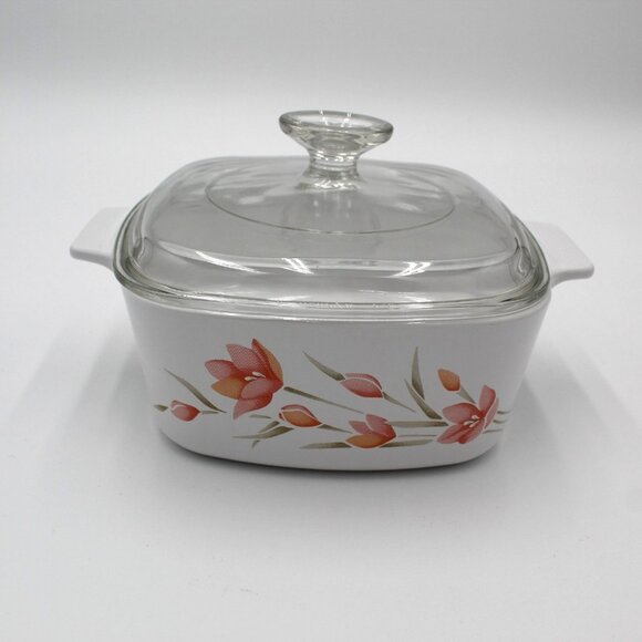 Vintage 1980s CorningWare Shadow Iris Casserole Dish Pastel 1.5 Quart Lid Floral - Picture 4 of 9